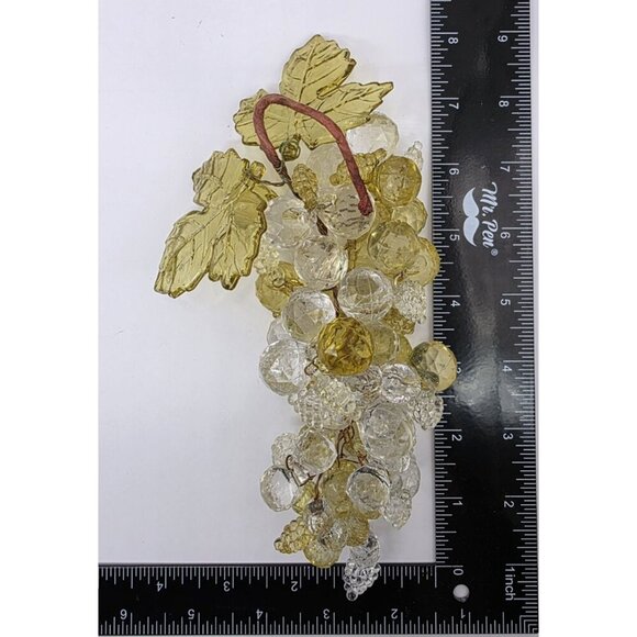 Vintage Lucite Grapes Faceted Green Clear Cluster Wired Stem MCM Decor EUC - Picture 6 of 7